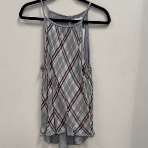 Bella Dahl Gray and Pink Plaid Tank Top
